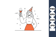 Woman celebrating with cocktail glass and party hat in minim Product Image 1
