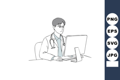 Male doctor working on computer with stethoscope in office v Product Image 1
