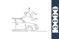 Man Falling from Car Roof Outline Vector Illustration in Con Product Image 1