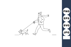 Person running with dog on leash in winter clothing vector i Product Image 1