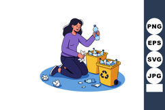 Woman sorting plastic bottles recycling waste with yellow bi Product Image 1