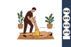 Physical therapist performing leg stretch on male patient in Product Image 1