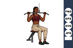 Woman exercising on lat pulldown machine in gym fitness work Product Image 1
