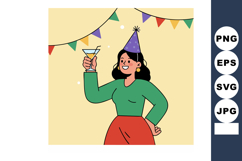 Woman Celebrating Birthday Party with Martini Glass and Part Product Image 1