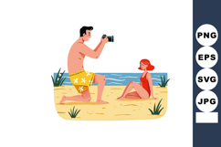 Man photographing woman on beach summer scene with camera an Product Image 1