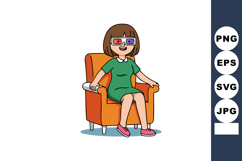 Woman Wearing 3D Glasses Sitting on Orange Armchair Watching Product Image 1