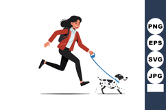 Woman Running with Dalmatian Dog on Blue Leash Outdoor Activ Product Image 1