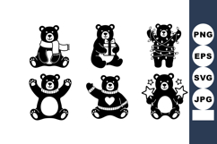 Cute black bear icons with winter clothing and festive decor Product Image 1