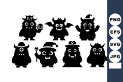Silhouette cute Halloween monsters collection with horns and Product Image 1