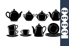Classic vintage teapots and cups black silhouette collection Product Image 1