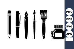 Pencil pen fountain pen paintbrush brush ink bottle black si Product Image 1