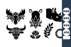 Stylized animal silhouettes with floral and tribal decorativ Product Image 1