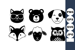 Animal faces vector with cat bear dog fox sheep and owl ico Product Image 1