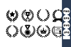 Laurel wreath icons with trophy, star, medal, crown, certifi Product Image 1