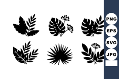 Black tropical leaves silhouette with various palm and mons Product Image 1