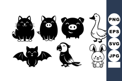 Cute cartoon animals including cat pig goose bat parrot and Product Image 1