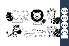 Cute cartoon wild animals including elephant lion giraffe ze Product Image 1