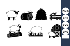 Sheep and farm elements black silhouette vector collection w Product Image 1