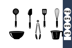 Kitchen utensils vector with bowl, spatula, whisk, tongs, m Product Image 1