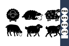 Black silhouette sheep vector with different poses and curl Product Image 1