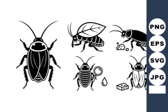 Cockroach vector with different poses and food items in bla Product Image 1