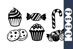 Sweet cupcake cookie candy vector black and white dessert t Product Image 1