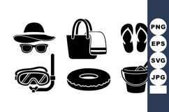 Summer beach accessories icons vector including hat, sungla Product Image 1