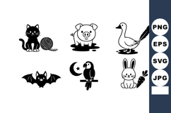 Cute black cat pig goose bat parrot rabbit animal icons vect Product Image 1