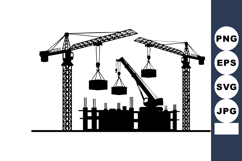 Construction site silhouette with cranes and heavy lifting e Product Image 1