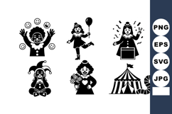 Vintage circus clown characters performing juggling, dancing Product Image 1