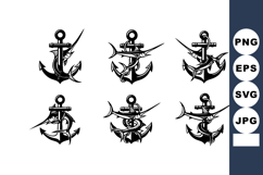 Nautical anchor vector icons with rope and fish design for Product Image 1