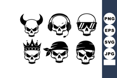 Six skull icons with various headgear including horns crown Product Image 1