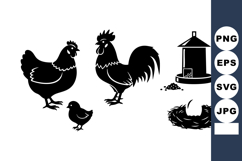 Chicken rooster hen chick farm animals silhouette vector ill Product Image 1