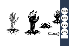 Zombie hands rising from soil black and white vector illustr Product Image 1