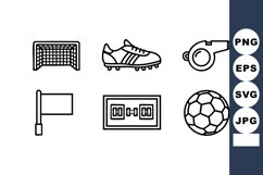 Soccer equipment icons collection with goal net football boo Product Image 1