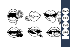 Mouth with candy lollipop whistle ice cream cherries cigaret Product Image 1