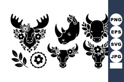 Black silhouette animal heads with floral decorations includ Product Image 1