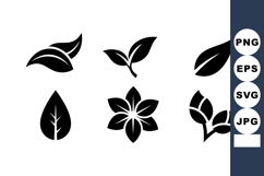 of six black simple leaf and flower vector icons for design Product Image 1