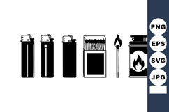 Black silhouette collection of lighters matchstick and match Product Image 1