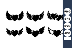 Heart shapes with wings vector icons in black silhouette sty Product Image 1