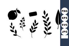 Black silhouette vector of various leaves with fruit and ba Product Image 1