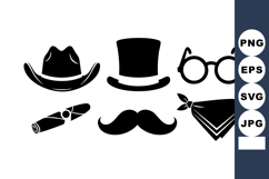 Classic vintage accessories with cowboy hat top hat glasses Product Image 1