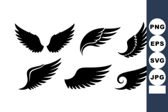 Black silhouette collection of stylized bird wings in differ Product Image 1