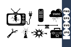 Broken television with cracked screen and static signal remo Product Image 1