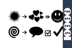 Abstract vector icons showing sun hearts smile and spiral sp Product Image 1