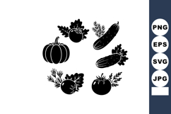 Black silhouette of pumpkin tomato cucumber and radish veget Product Image 1