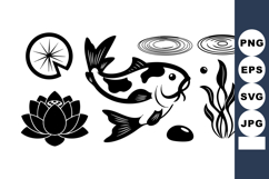 Koi fish swimming with lotus flower water ripples and aquati Product Image 1