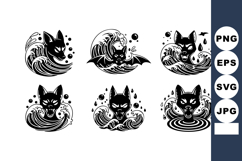 Black fox wave water splash abstract animal vector design co Product Image 1