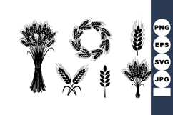Wheat ears bundle and wreath simple black silhouette vector Product Image 1