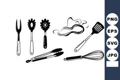 Kitchen utensils with fork, spaghetti server, slotted spoon Product Image 1
